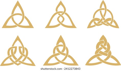 Vector set of golden celtic knots. Ornament of ancient European peoples. The sign and symbol of the Irish, Scots, Britons, Franks.