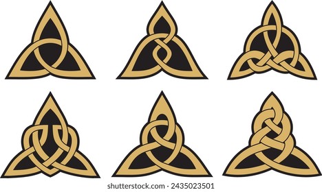 Vector set of golden celtic knots. Ornament of ancient European peoples. The sign and symbol of the Irish, Scots, Britons, Franks.