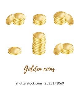 Vector Set of Golden Coins in Various combinations, Perfect for Creating a Luxurious Background with a Transparent Background for Financial and Economic Illustrations, business bank sphere