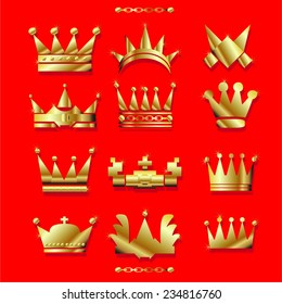 vector set of golden crowns