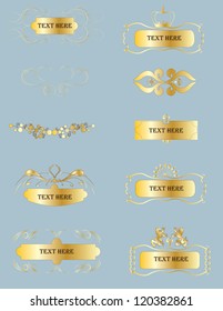 Vector set of golden decorative frame ornaments for text