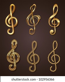 Vector set of golden decorative treble clef