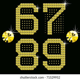conjunto vectorial de letras y números de diamante dorado
