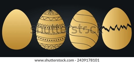 Vector set of golden easter eggs. Easter Egg Vector with different shape. Set of golden eggs. Easter day element set. Vector illustration of egg.