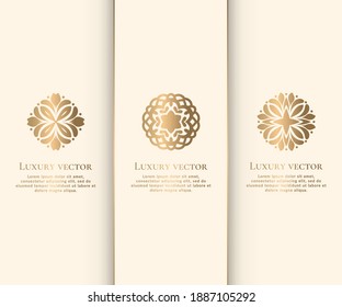 Conjunto vectorial de emblema dorado. Elementos elegantes y clásicos. Se puede usar para la joyería, la belleza y la industria de la moda. Ideal para logotipo, invitación, menú, fondo o cualquier idea deseada.