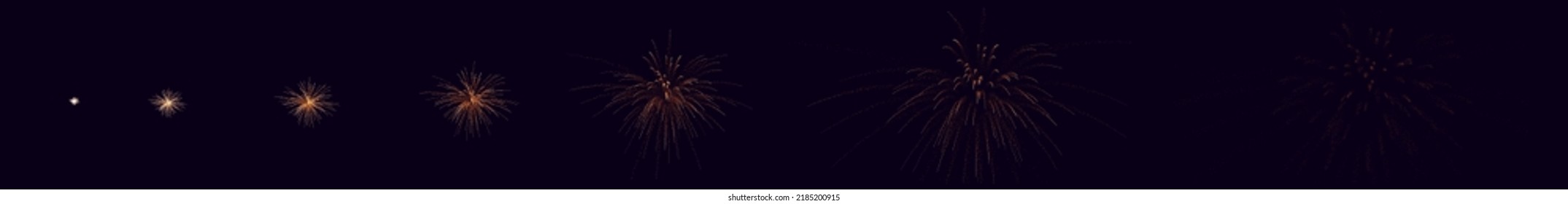 Vector Set of Golden Fireworks Explode Effect Burst Sprites for Animation. Explosion Frames Effect. Vector Holiday Illustration.