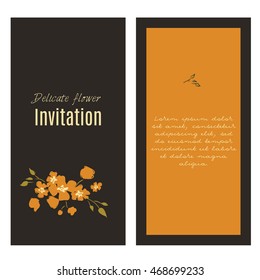 vector set of golden flowers art vertical pattern frame invitation greeting cards. Autumn colors