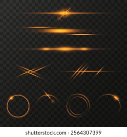 Vector set of golden glowing light effects