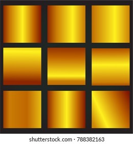 Vector set golden gradients, texture, Collection.