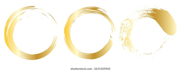 vector set of Golden grunge circle brush vector illustration. Abstract golden paint brushstroke circles pack. Set of golden brush circle. Set of circle, golden paint, ink, dirty brush strokes.