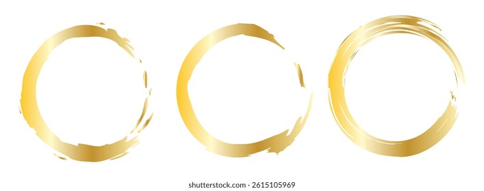vector set of Golden grunge circle brush vector illustration. Abstract golden paint brushstroke circles pack. Set of golden brush circle. Set of circle, golden paint, ink, dirty brush strokes.