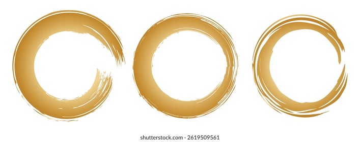 vector set of Golden grunge circle brush vector illustration. Abstract yellow golden paint brushstroke circles pack. Set of golden brush circle. Set of circle, golden paint, ink, dirty brush strokes.
