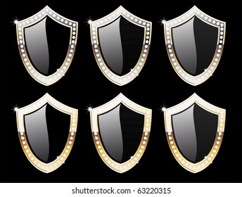 Vector set of golden heraldic shields