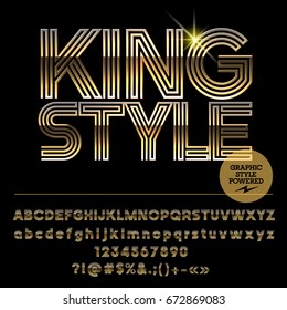 Vector Set Of Golden King Alphabet Letters. Font Contains Graphic Style