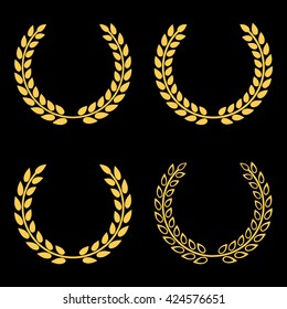 Vector set golden laurel wreaths design on black background
