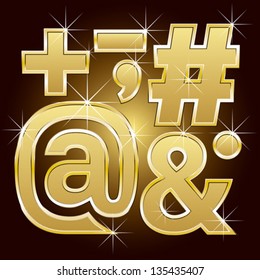 Vector set of golden letters and numbers big and small