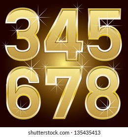 Vector set of golden letters and numbers big and small