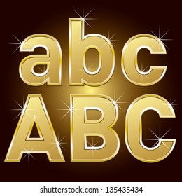 Vector set of golden letters and numbers big and small