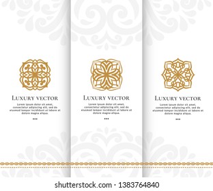 Vector set of golden logo with elegant, classic elements. Can be used for emblem and monogram. Great for invitation, flyer, menu, brochure, background or any desired idea.
