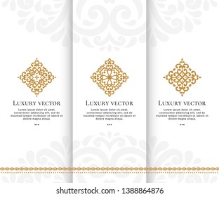 Vector set of golden logo with elegant, classic elements. Can be used for emblem and monogram. Great for invitation, flyer, menu, brochure, background or any desired idea.