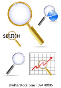 vector set of golden magnifing glass