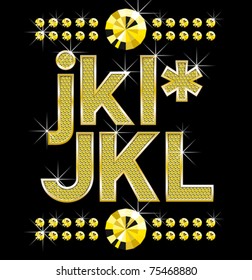 vector set of golden metal diamond letters and numbers big and small