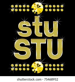 conjunto vectorial de letras de diamante de metal dorado y números grandes y pequeños