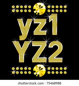 conjunto vectorial de letras de diamante de metal dorado y números grandes y pequeños