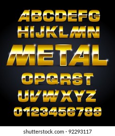 vector set of golden metallic fonts