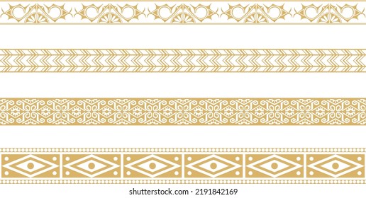 Vector set of golden Native American national borders. frames in the style of the Aztecs, Mayans, Incas.