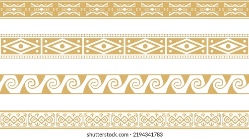 Vector set of golden Native American national borders. frames in the style of the Aztecs, Mayans, Incas.