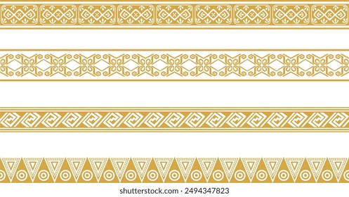 conjunto de Vector de oro nativo americano ornamental sin bordes. Marco de los pueblos de América, Aztecas, Mayas, Incas.
