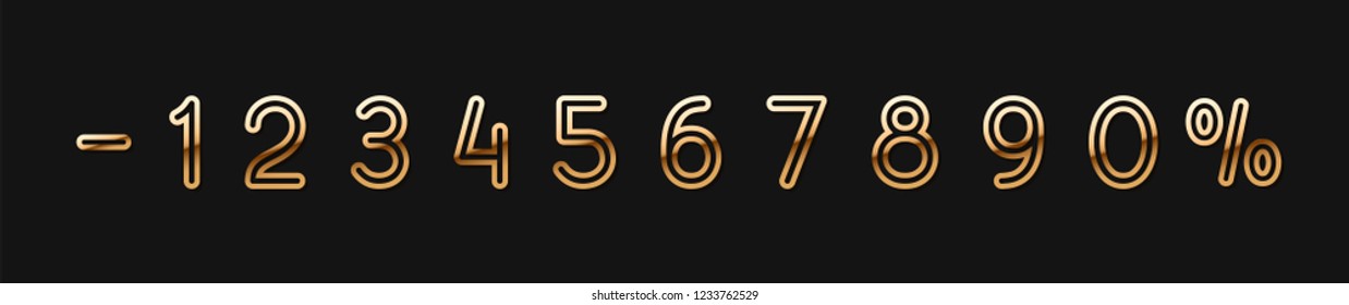 Vector Set of golden numbers 0, 1, 2, 3, 4, 5, 6, 7, 8, 9, isolated on black background