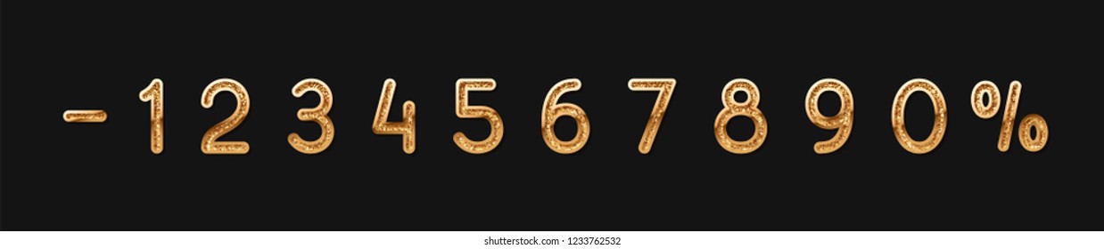 Vector Set of golden numbers 0, 1, 2, 3, 4, 5, 6, 7, 8, 9, isolated on black background