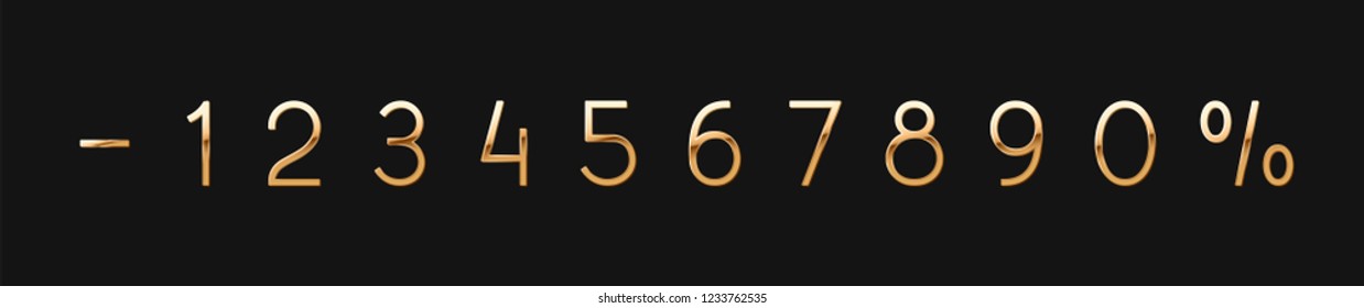 Vector Set of golden numbers 0, 1, 2, 3, 4, 5, 6, 7, 8, 9, isolated on black background