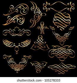 vector set of golden original hand drawn vignettes