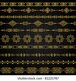 Vector set of golden ornate border set for design