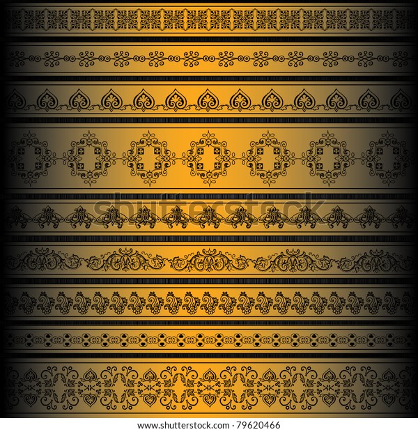Vector set of\
golden ornate border set for\
design