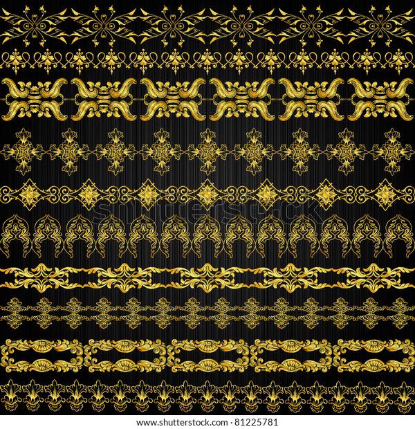 Vector set of\
golden ornate border set for\
design