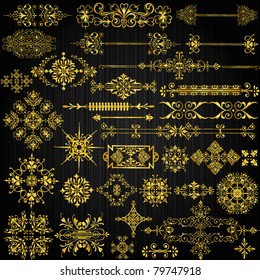 Vector set of golden ornate page decor elements