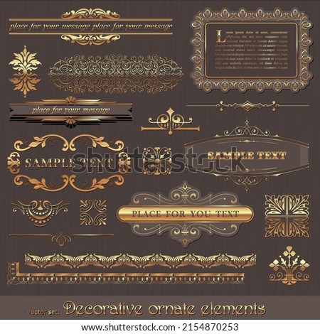 Vector set of golden ornate page decor elements, Decorative Ornate Elements
