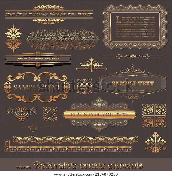 Vector set of golden ornate page decor elements,\
Decorative Ornate\
Elements