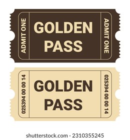 Vector set of golden pass ticket template. VIP entry talon.Vector ilustration for design and print