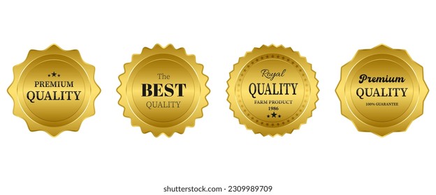Vector set of golden premium badge and labels. Quality badge. Vector illustration