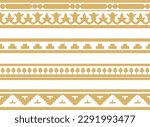Vector set of golden seamless classic byzantine ornament. Endless border, Ancient Greece, Eastern Roman Empire frame. Decoration of the Russian Orthodox Church.
