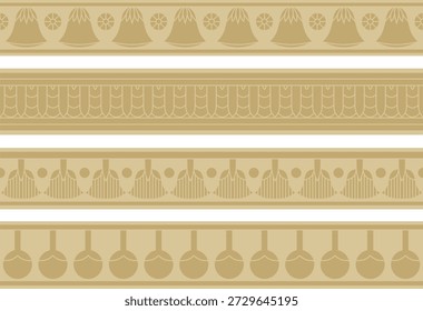 Vector set of golden seamless Egyptian borders. Endless Ornaments of Ancient Egypt. Geometric African frame.
