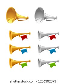 vector set of golden and silver musical trumpets