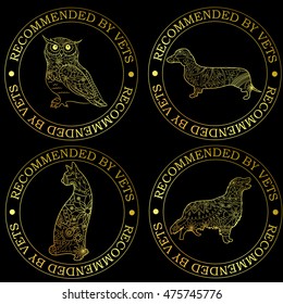 Vector set of golden stamps recommended by vets