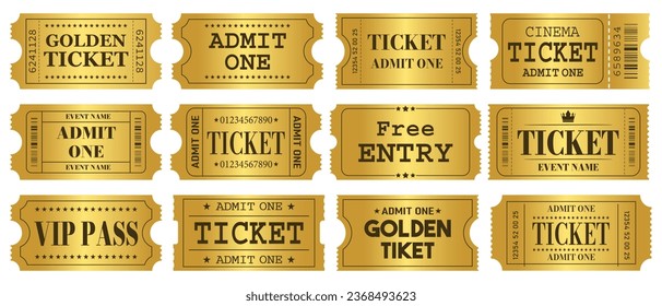 Vector set of golden ticket template. Invite ticket .Vector illustration.