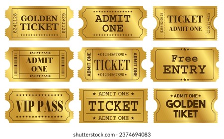 Vector set of golden ticket template. Invite ticket .Vector illustration.